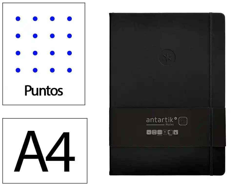 Cuaderno con gomilla antartik notes tapa dura a4 hojas puntos y amarillo 100 hojas 80 gr fsc