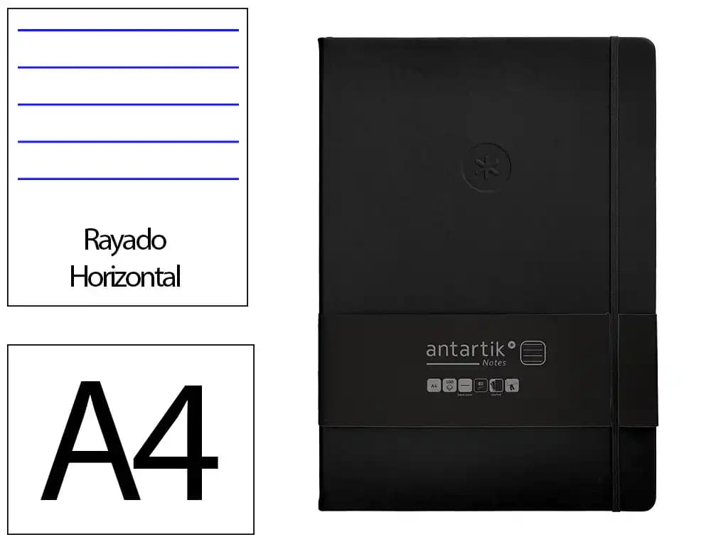 Cuaderno con gomilla antartik notes tapa dura a4 hojas rayas 100 hojas 80 gr fsc