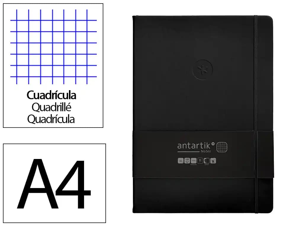 Cuaderno con gomilla antartik notes tapa dura a4 hojas cuadricula 100 hojas 80 gr fsc