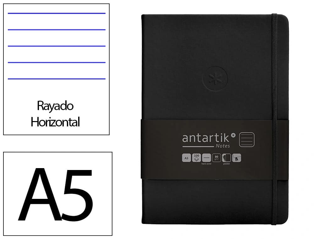 Cuaderno con gomilla antartik notes tapa dura a5 hojas rayas rosa y 100 hojas 80 gr fsc