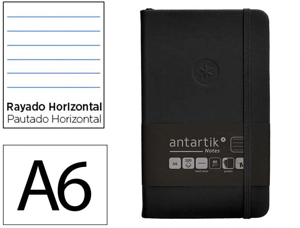 Cuaderno con gomilla antartik notes tapa dura a6 hojas rayas 100 hojas 80 gr fsc