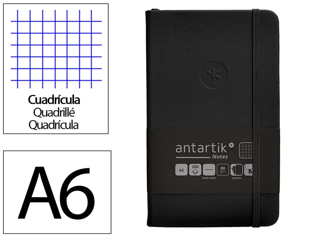 Cuaderno con gomilla antartik notes tapa dura a6 hojas cuadricula rosa y 100 hojas 80 gr fsc