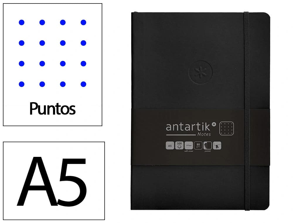 Cuaderno con gomilla antartik notes tapa blanda a5 hojas puntos rosa y 80 hojas 80 gr fsc