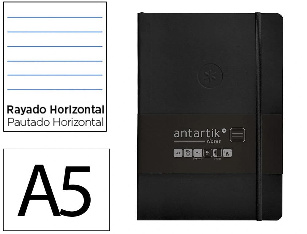 Cuaderno con gomilla antartik notes tapa blanda a5 hojas rayas y 80 hojas 80 gr fsc
