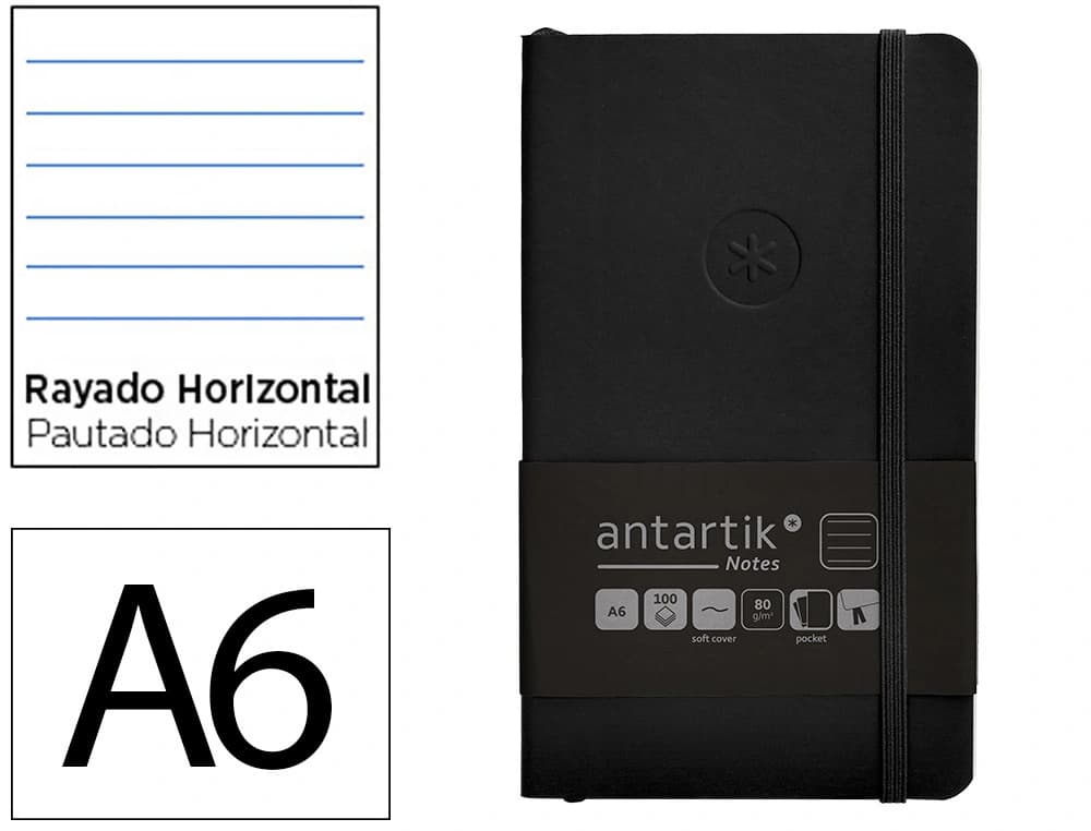 Cuaderno con gomilla antartik notes tapa blanda a6 rayas y 100 hojas 80 gr fsc