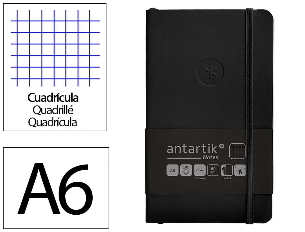 Cuaderno con gomilla antartik notes tapa blanda a6 cuadricula 100 hojas 80 gr fsc