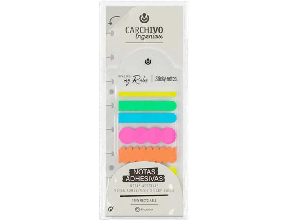 Bloc de notas adhesivas carchivo ingeniox irregular colores