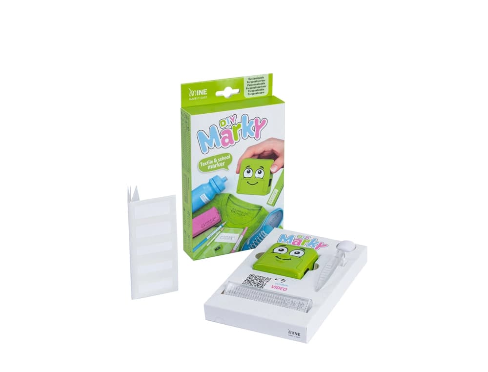 Sello marcador de ropa marky infantil incluye tinta kit de etiquetas y cinta termoadhesiva