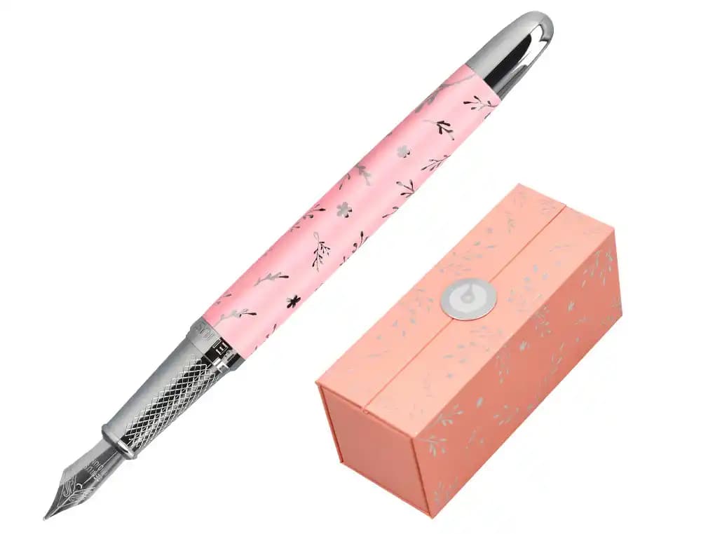 Pluma belius bella aluminio diseño plateado relieve tinta azul caja de diseño
