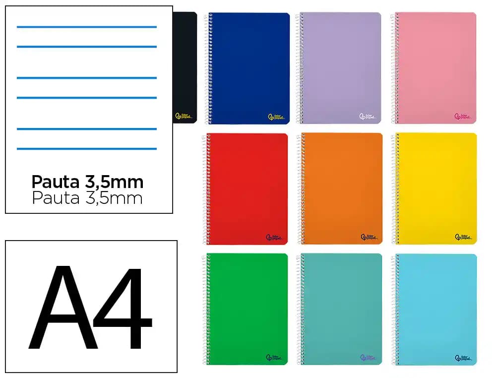 Cuaderno espiral liderpapel a4 smart tapa blanda 80h 75gr pauta 3,5mm con margen colores