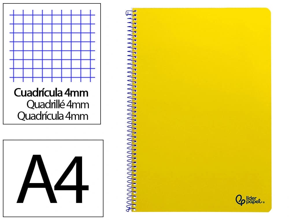 Cuaderno espiral liderpapel a4 smart tapa blanda 80h 75gr cuadro 4 mm con margen colores