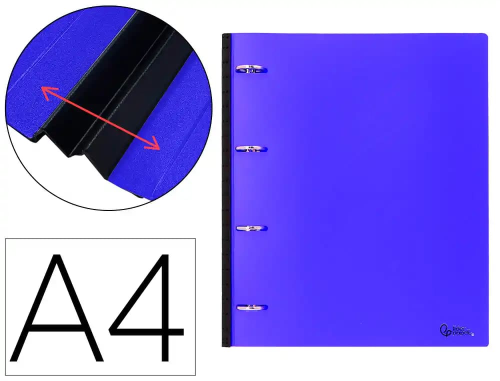 Carpeta liderpapel 4 anillas redondas 25 mm polipropileno din a4 ultra compacta con lomo extensible 4 cm