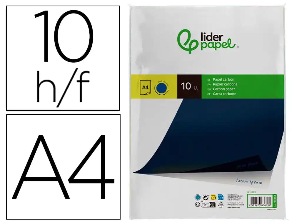 Papel carbon liderpapel din a4 bolsa de 10 hojas