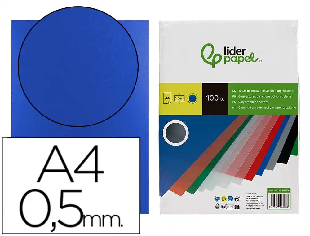 Tapa encuadernacion liderpapel polipropileno a4 0.5mm incolor translucidas paquete de 100 unidades