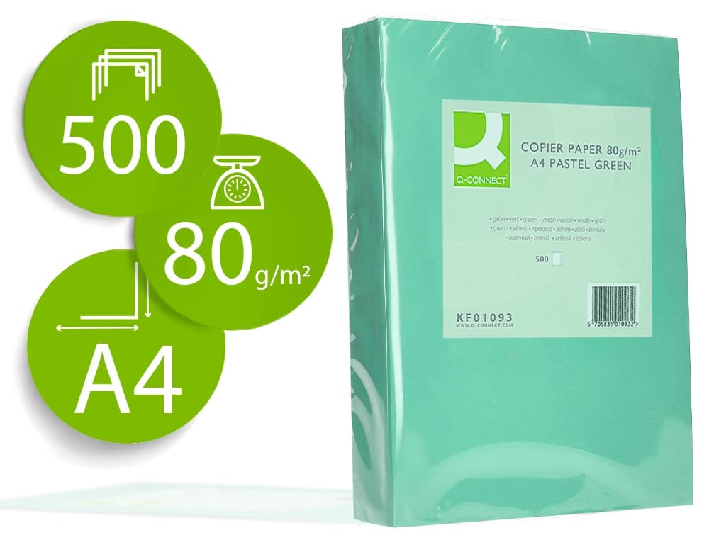 Papel color q-connect din a4 80 gr paquete de 500 hojas
