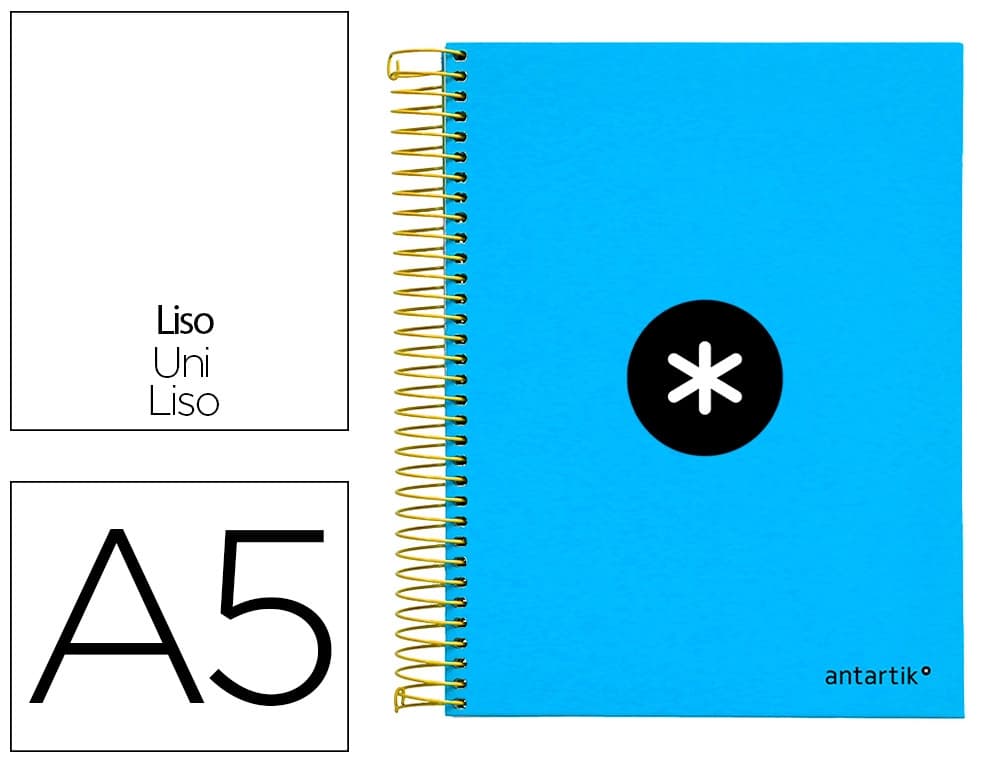 Cuaderno espiral a5 micro antartik tapa forrada 120h 90g liso con bandas 6 taladros