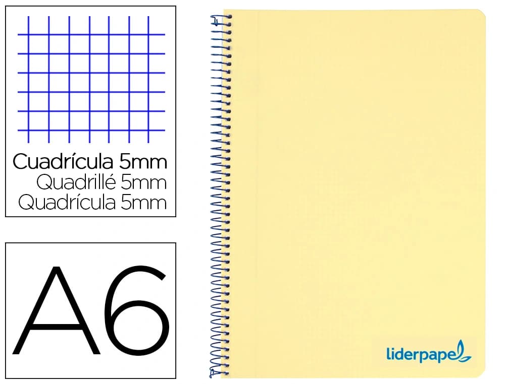 Cuaderno espiral liderpapel a6 micro wonder tapa plastico 120h 90 gr cuadro 5mm 4 bandas