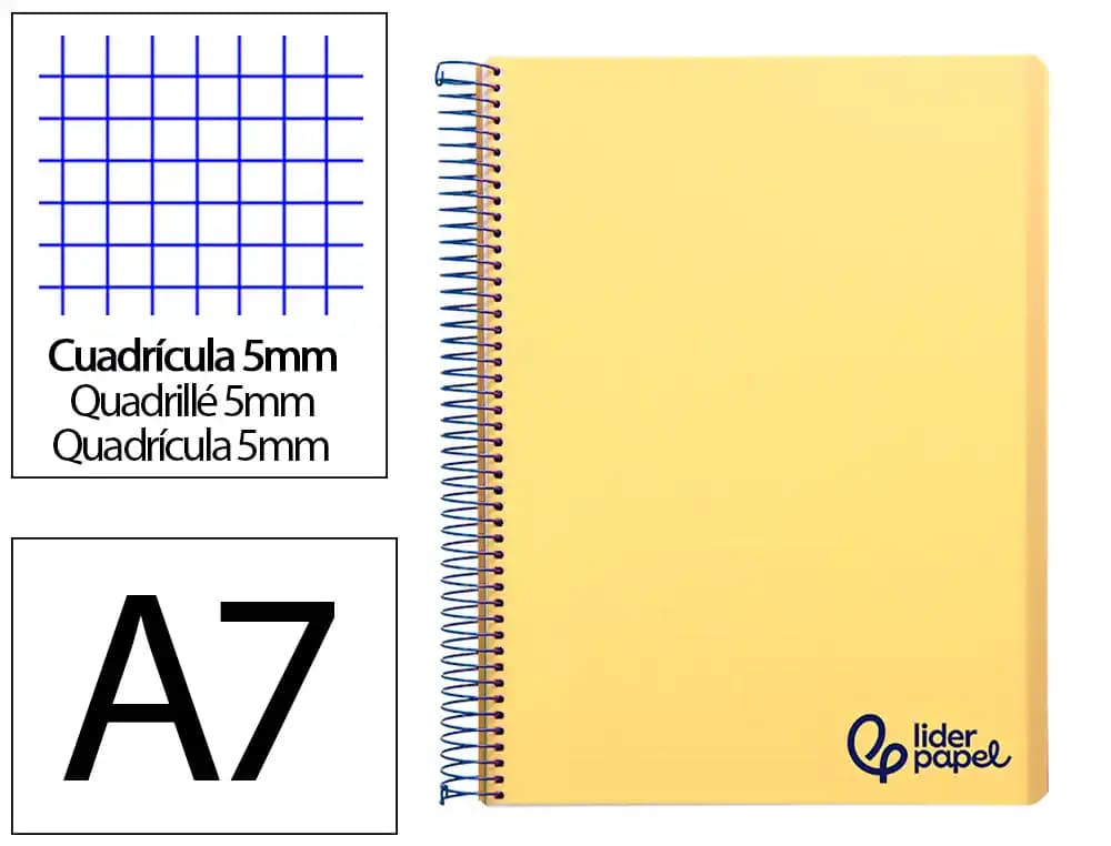 Cuaderno espiral liderpapel a7 micro wonder tapa plastico 100h 90gr cuadro 5mm 4 bandas