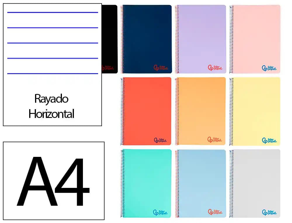 Cuaderno espiral liderpapel a4 wonder tapa plastico 80h 90gr rayado horizontal con margen colores