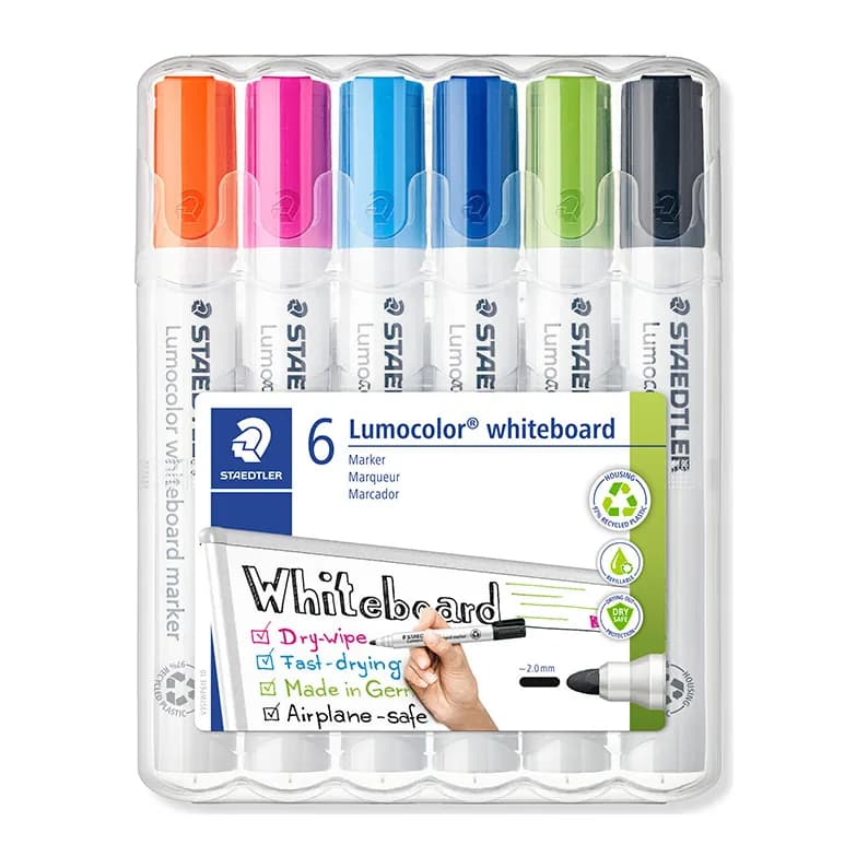 Staedtler Rotulador staedtler lumocolor 351 para pizarra blanca punta redonda 2 mm recargable estuche 6 unidades colores