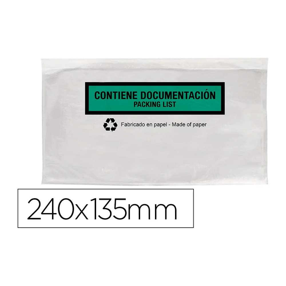 Q-connect Sobre autoadhesivo q-connect portadocumentos multilingue 240x135 mm sin ventana 100% papel paquete de 100 unidades