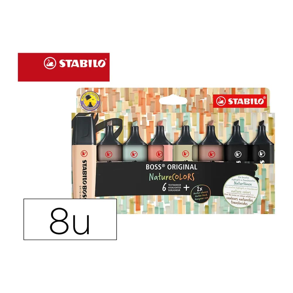 Stabilo Rotulador stabilo boss pastel fluorescente 70 nature colors estuche de 8 unidades colores surtidos