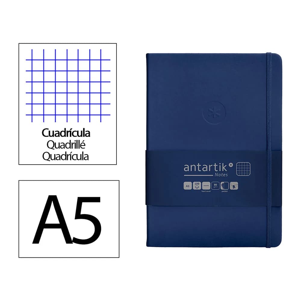 Antartik Cuaderno con gomilla antartik notes tapa dura a5 hojas cuadricula azul marino 100 hojas 80 gr fsc