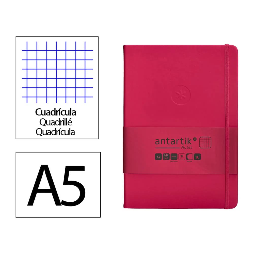 Antartik Cuaderno con gomilla antartik notes tapa dura a5 hojas cuadricula burdeos 100 hojas 80 gr fsc
