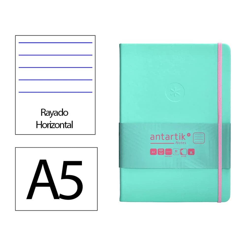 Antartik Cuaderno con gomilla antartik notes tapa dura a5 hojas rayas rosa y 100 hojas 80 gr fsc