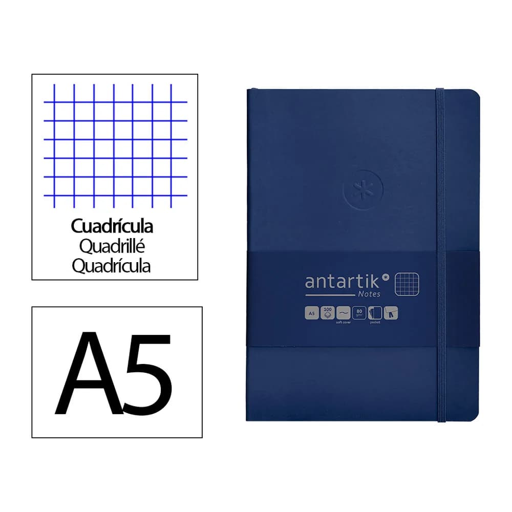 Antartik Cuaderno con gomilla antartik notes tapa blanda a5 hojas cuadricula azul marino 80 hojas 80 gr fsc