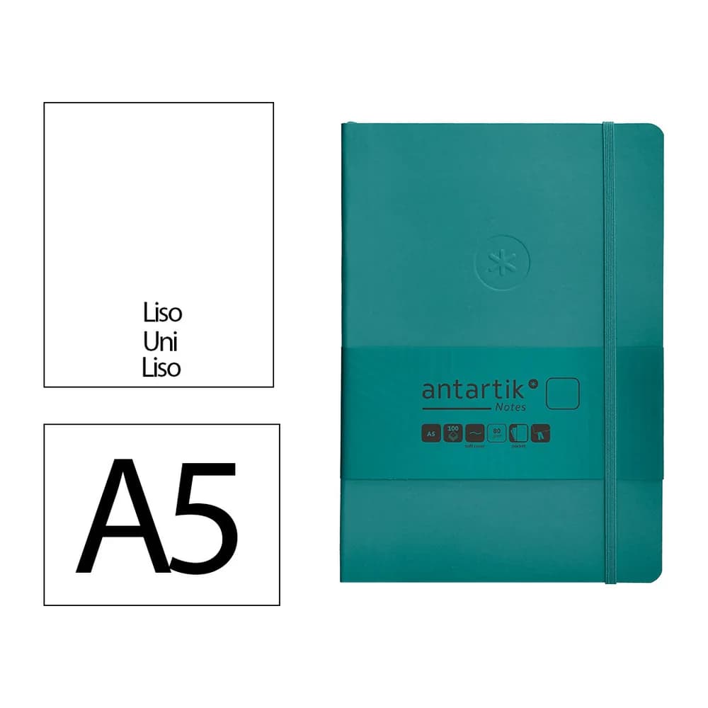 Antartik Cuaderno con gomilla antartik notes tapa blanda a5 hojas lisas verde aguamarina 80 hojas 80 gr fsc