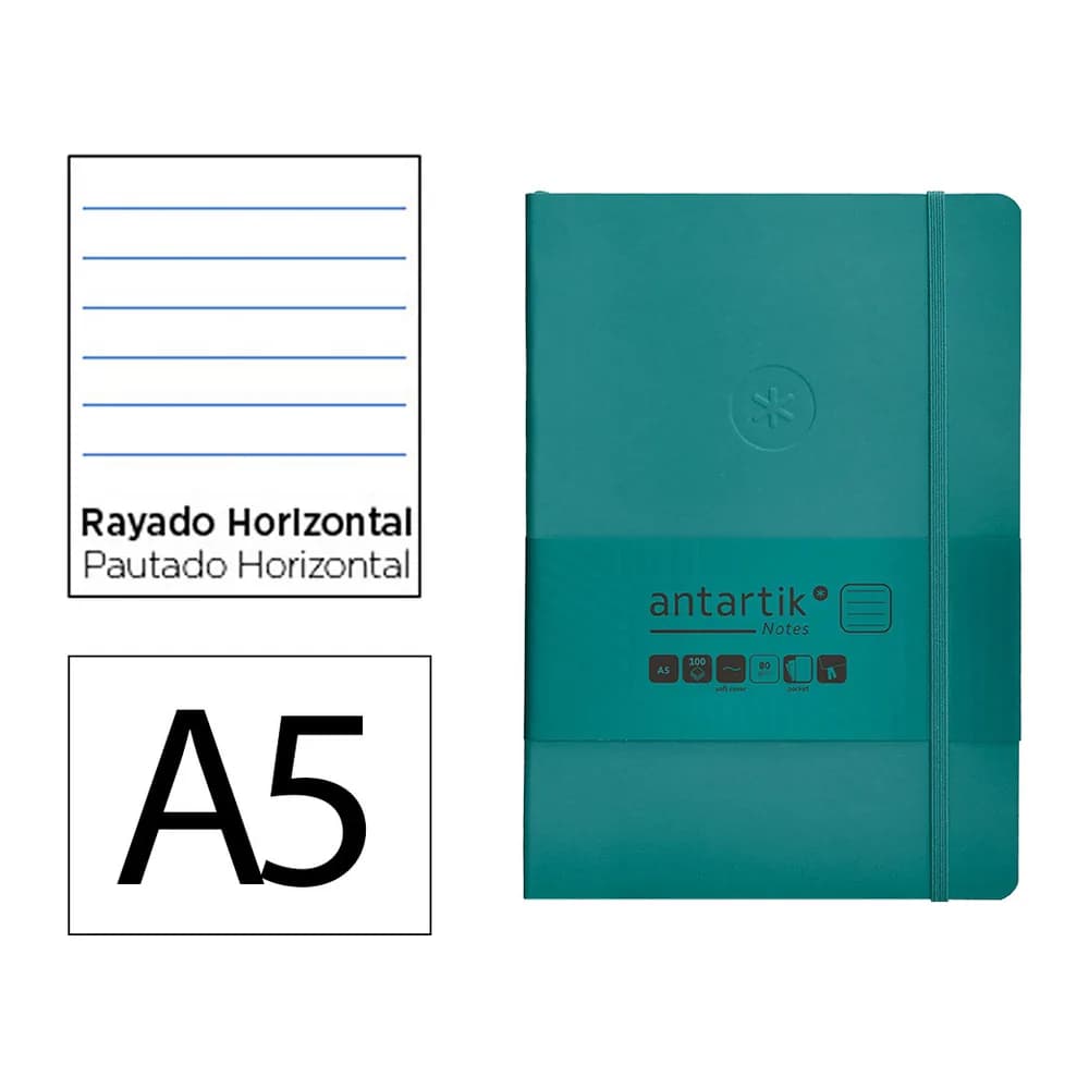 Antartik Cuaderno con gomilla antartik notes tapa blanda a5 hojas rayas verde aguamarina 80 hojas 80 gr fsc