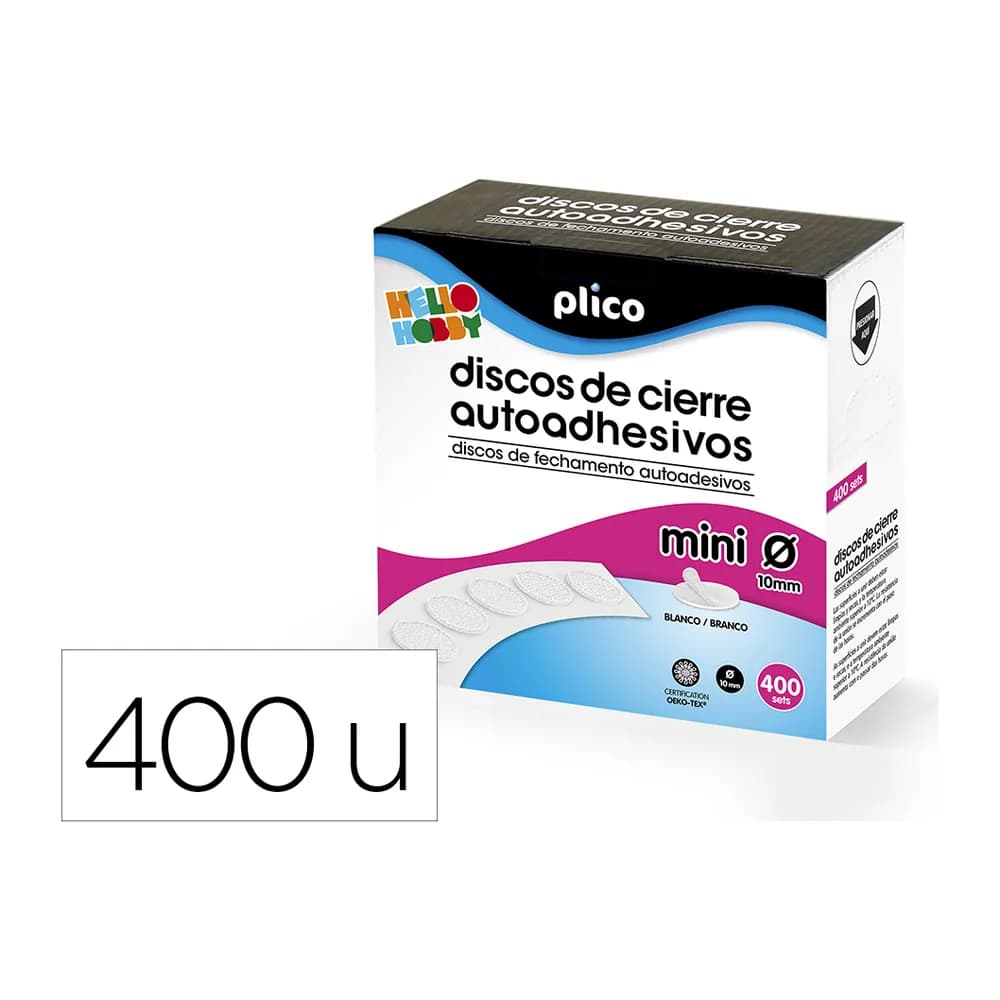 Plico Disco de cierre plico velcro autoadhesivo mini 10 mm color blanco caja de 400 unidades