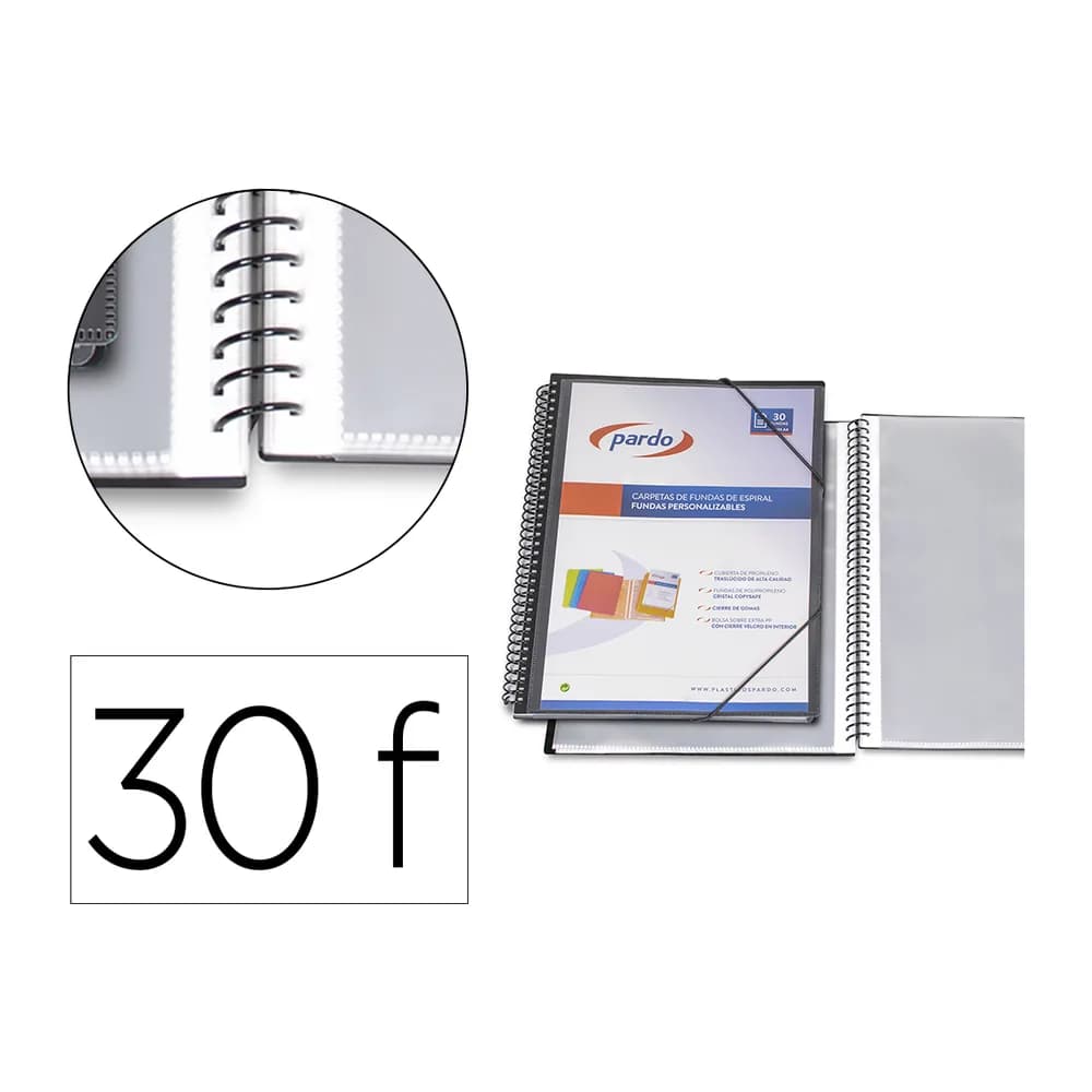 Pardo Carpeta pardo escaparate con espiral 30 fundas folio personalizable color negra
