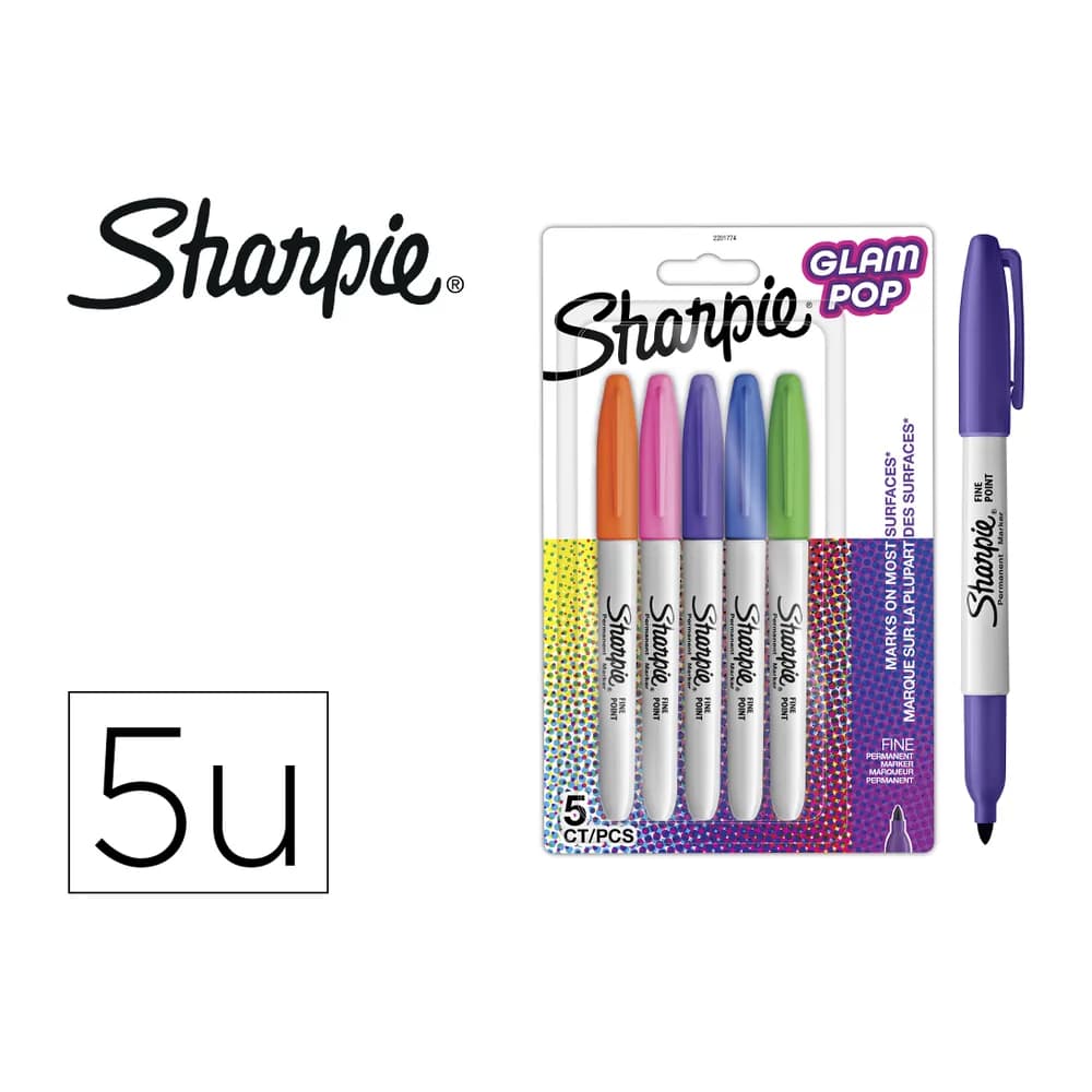 Sharpie Rotulador sharpie permanente fino glam pop blister de 5 unidades colores surtidos