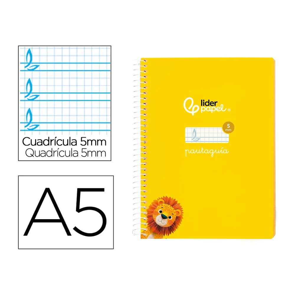 Liderpapel Cuaderno espiral liderpapel a5 pautaguia tapa blanda 40h 75gr cuadro pautado 5mm color amarillo