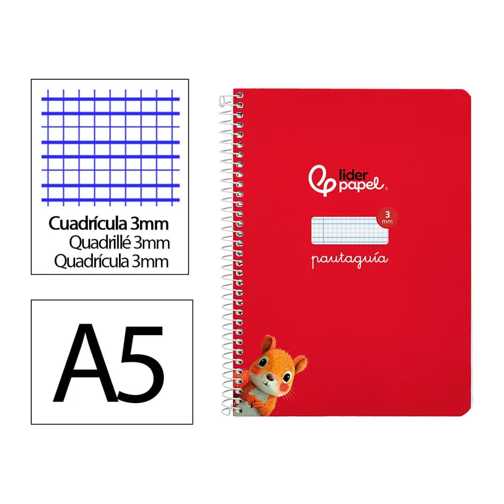 Liderpapel Cuaderno espiral liderpapel a5 pautaguia tapa dura 80h 90gr cuadro pautado 3mm color rojo