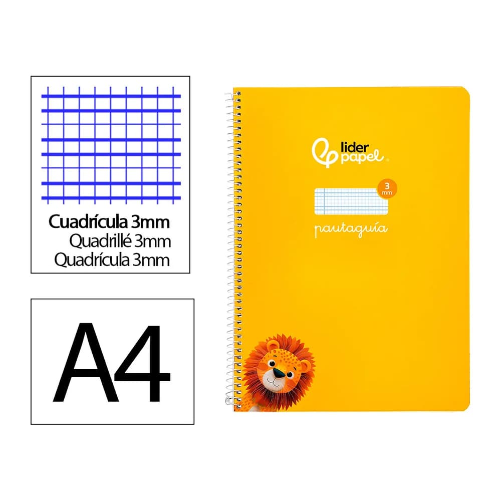 Liderpapel Cuaderno espiral liderpapel a4 pautaguia tapa blanda 80h 75gr cuadro pautado 3mm color amarillo