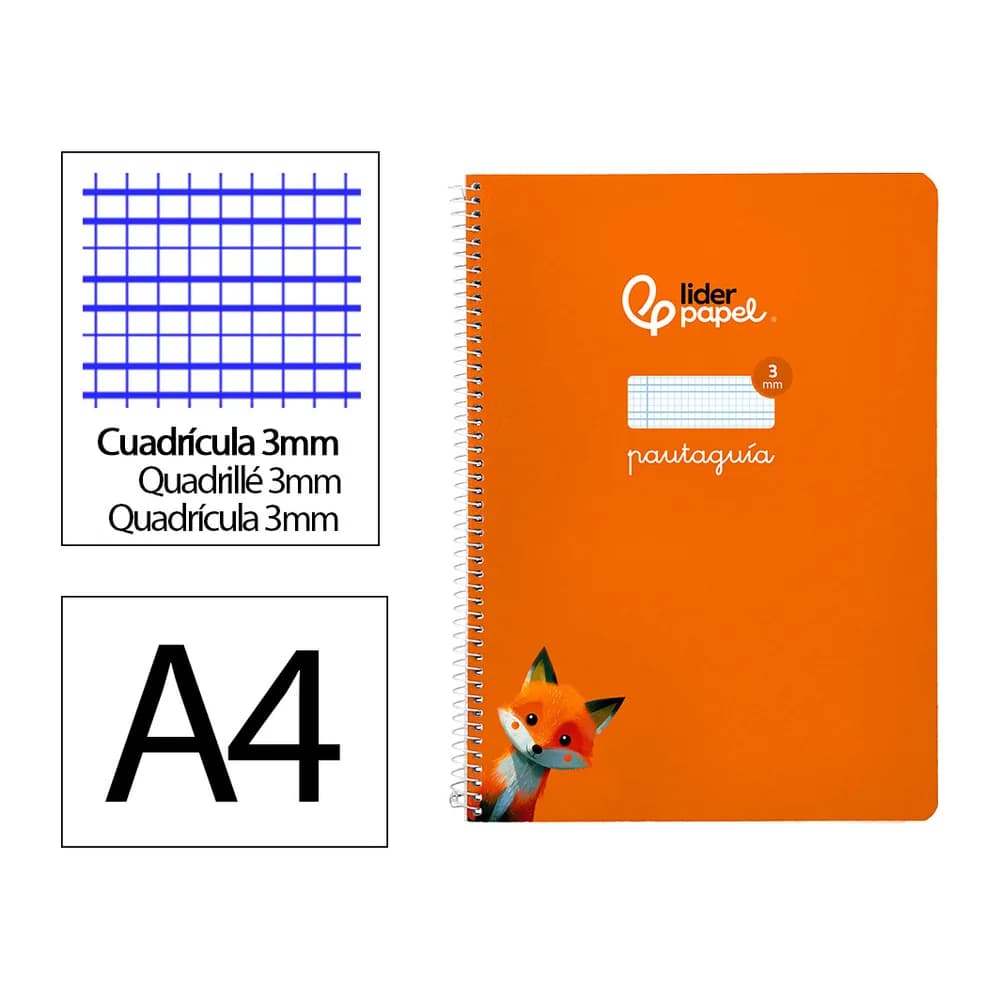 Liderpapel Cuaderno espiral liderpapel a4 pautaguia tapa blanda 80h 75gr cuadro pautado 3mm color naranja