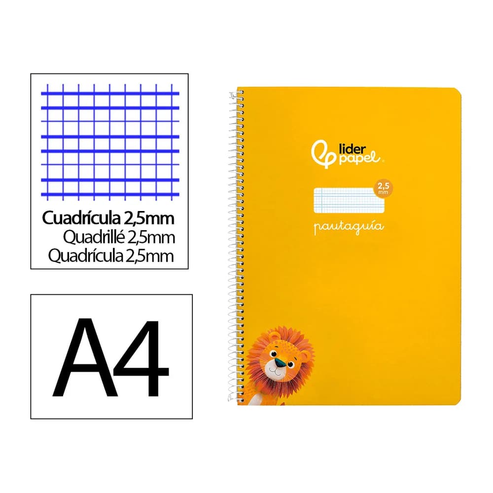 Liderpapel Cuaderno espiral liderpapel a4 a4 pautaguia tapa dura 80h 90 gr cuadro pautado 2,5 mm color amarillo