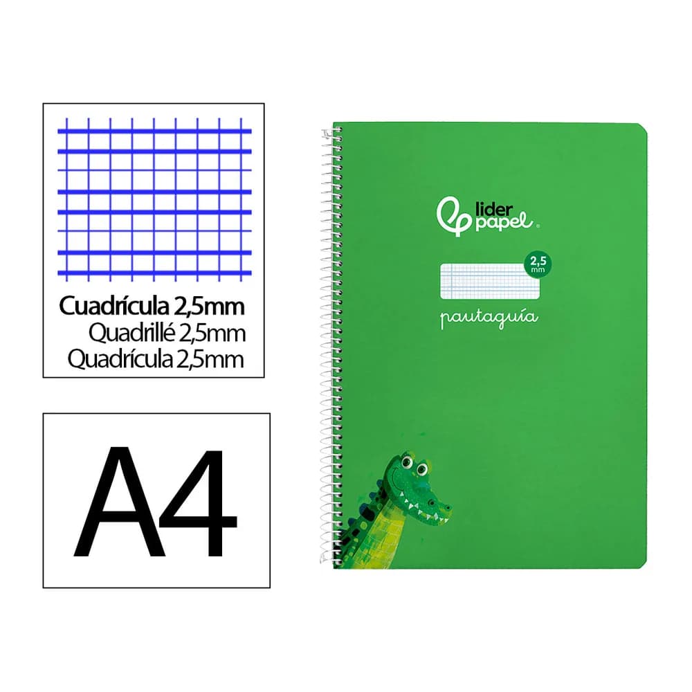 Liderpapel Cuaderno espiral liderpapel a4 pautaguia tapa dura 80h 90 gr cuadro pautado 2,5mm color verde