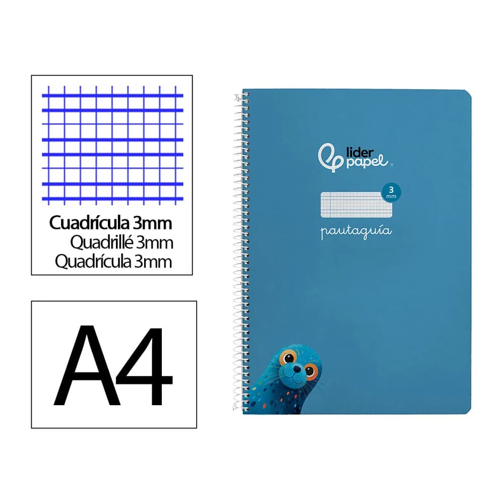 Liderpapel Cuaderno espiral liderpapel a4 pautaguia tapa dura 80h 90 gr cuadro pautado 3mm color azul