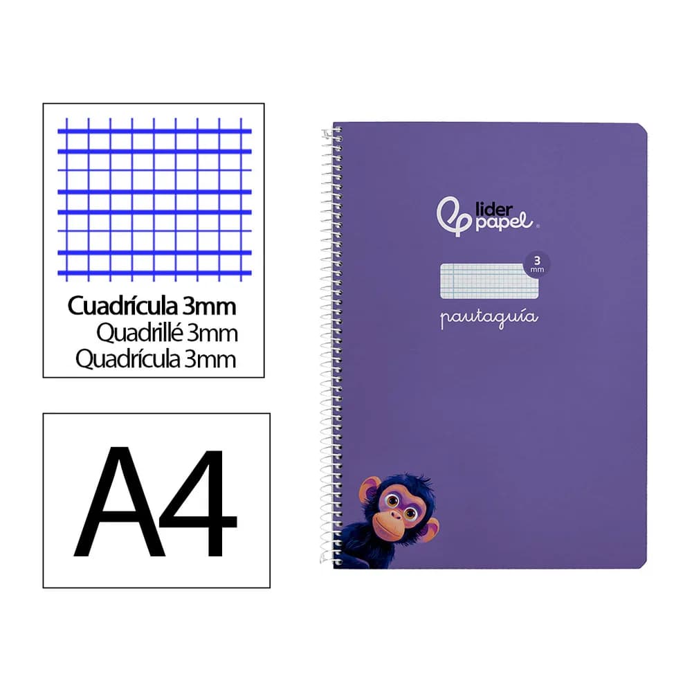 Liderpapel Cuaderno espiral liderpapel a4 pautaguia tapa dura 80h 90 gr cuadro pautado 3mm color lila