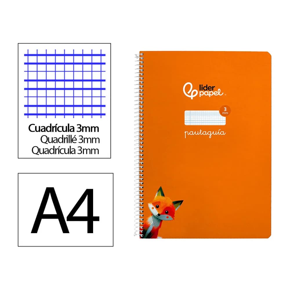 Liderpapel Cuaderno espiral liderpapel a4 pautaguia tapa dura 80h 90 gr cuadro pautado 3mm color naranja
