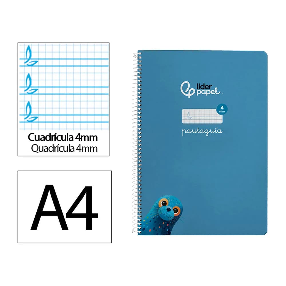 Liderpapel Cuaderno espiral liderpapel a4 pautaguia tapa dura 80h 90gr cuadro pautado 4mm color azul