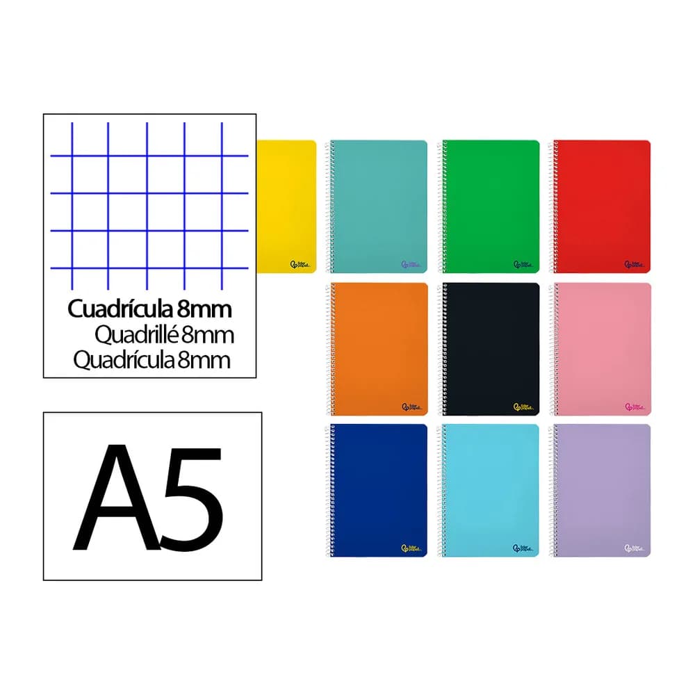 Liderpapel Cuaderno espiral liderpapel a5 smart tapa blanda 80h 75gr cuadro 8mm con margen colores surtidos