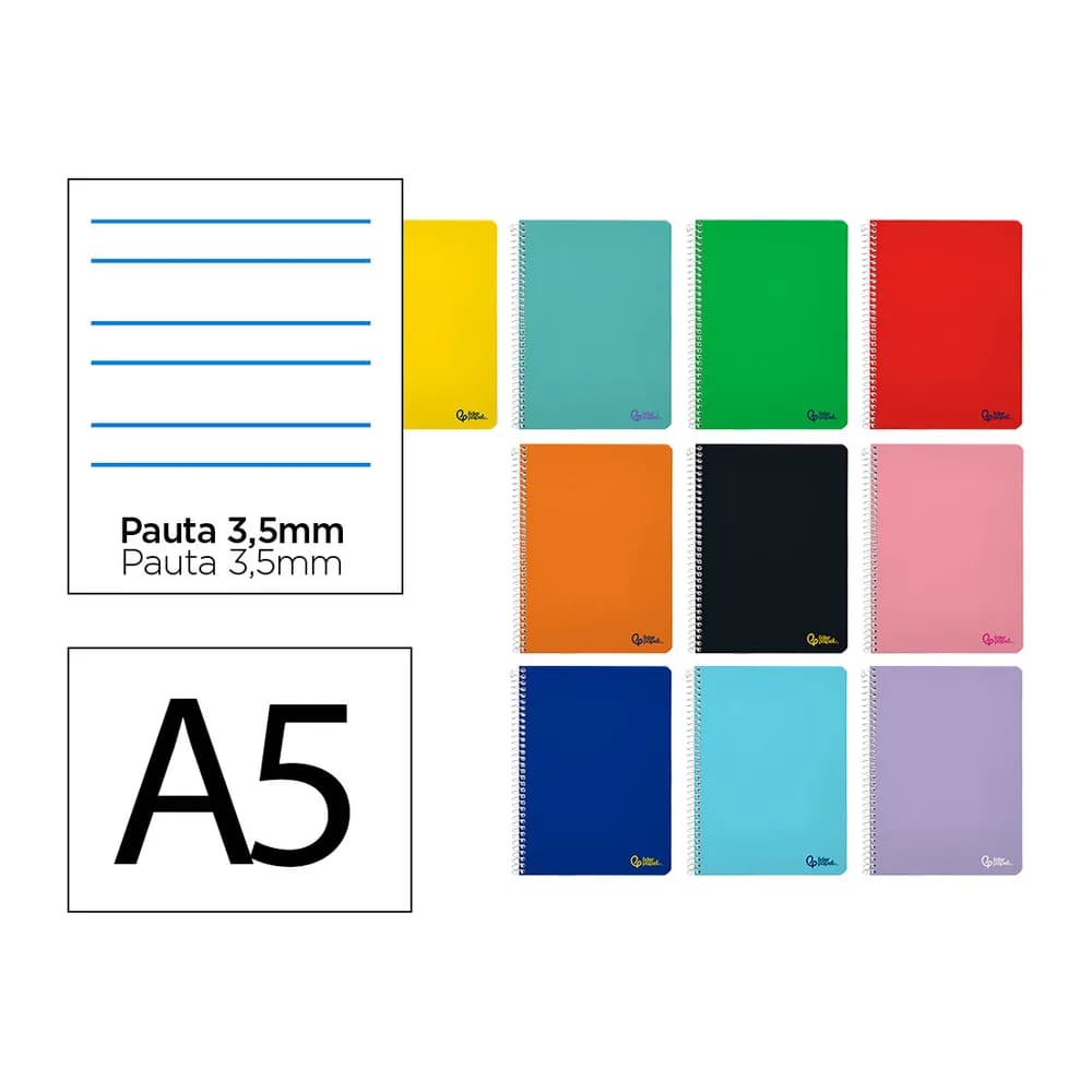 Liderpapel Cuaderno espiral liderpapel din a5 smart tapa blanda 80h 75gr rayado montessori 3,5mm colores surtidos