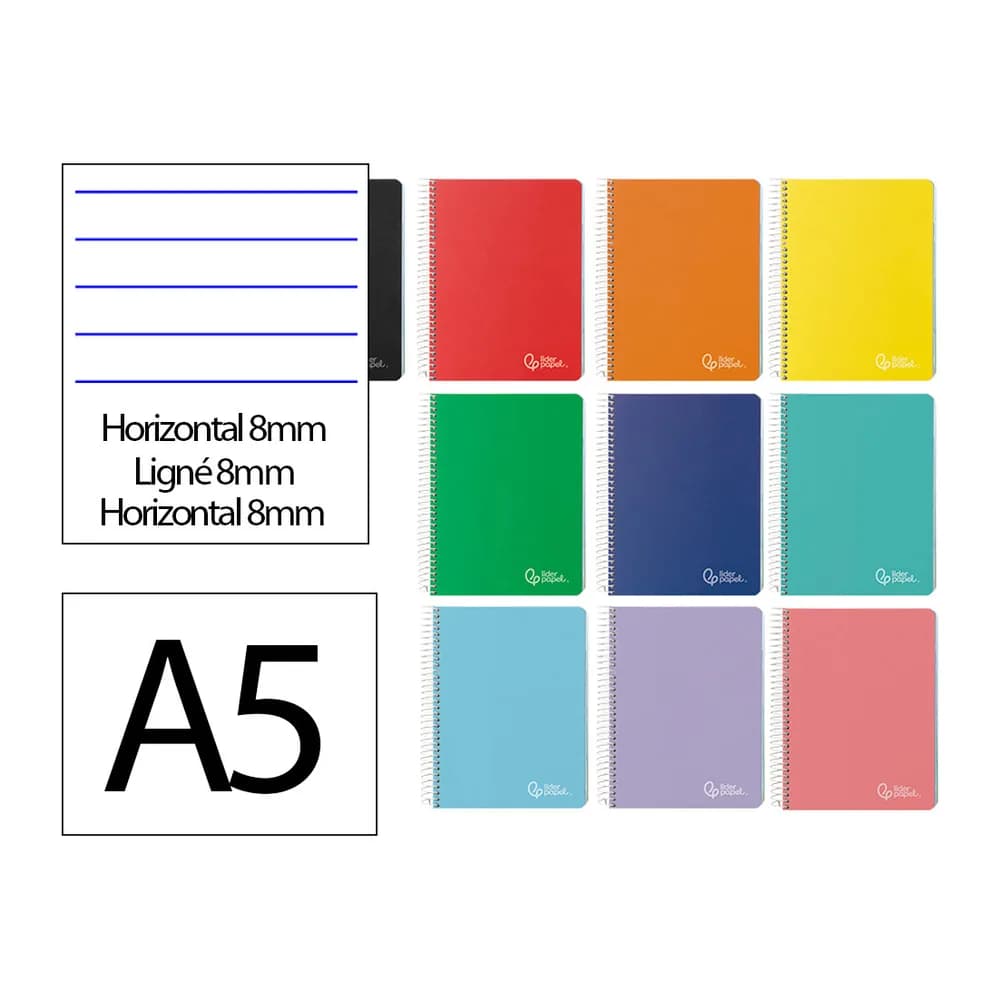 Liderpapel Cuaderno espiral liderpapel a5 micro witty tapa dura 120h 90gr horizontal 8mm 5 bandas 6 taladros colores surtidos