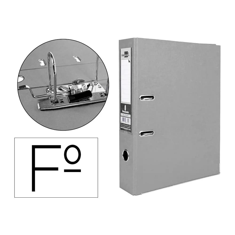 Liderpapel Archivador de palanca liderpapel folio documenta forrado pvc con rado lomo 75mm gris compresor metalico