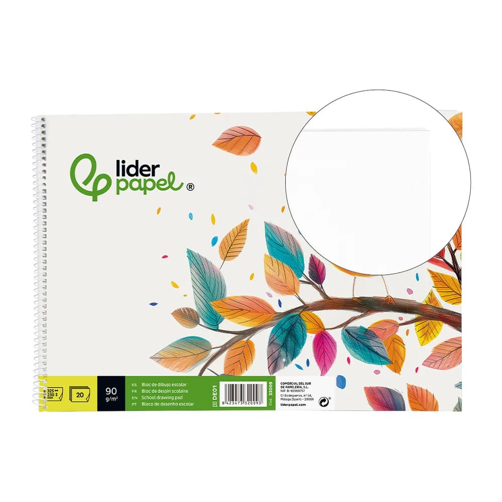 Liderpapel Bloc dibujo liderpapel escolar espiral 230x325mm 20 hojas 90 gr/m2 sin recuadro